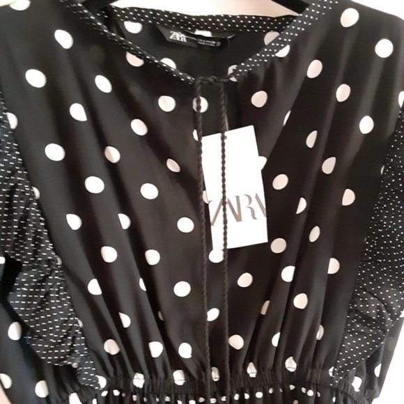 Zara Contrasting Polka Dots Ruffle Dress L - Picture 4 of 9